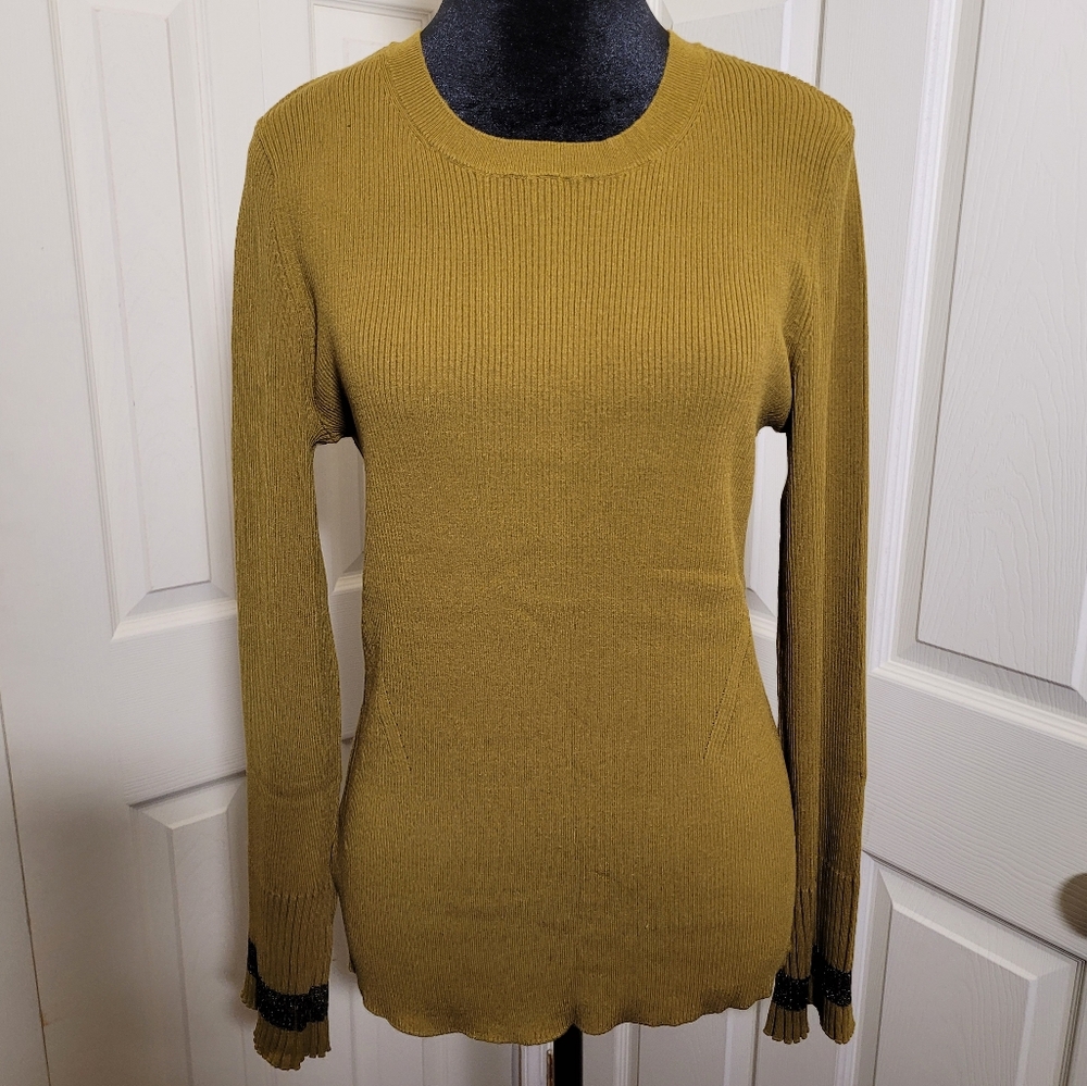 Ann Taylor Olive Crewneck Ribbed Long Sleeves Sweater Size M